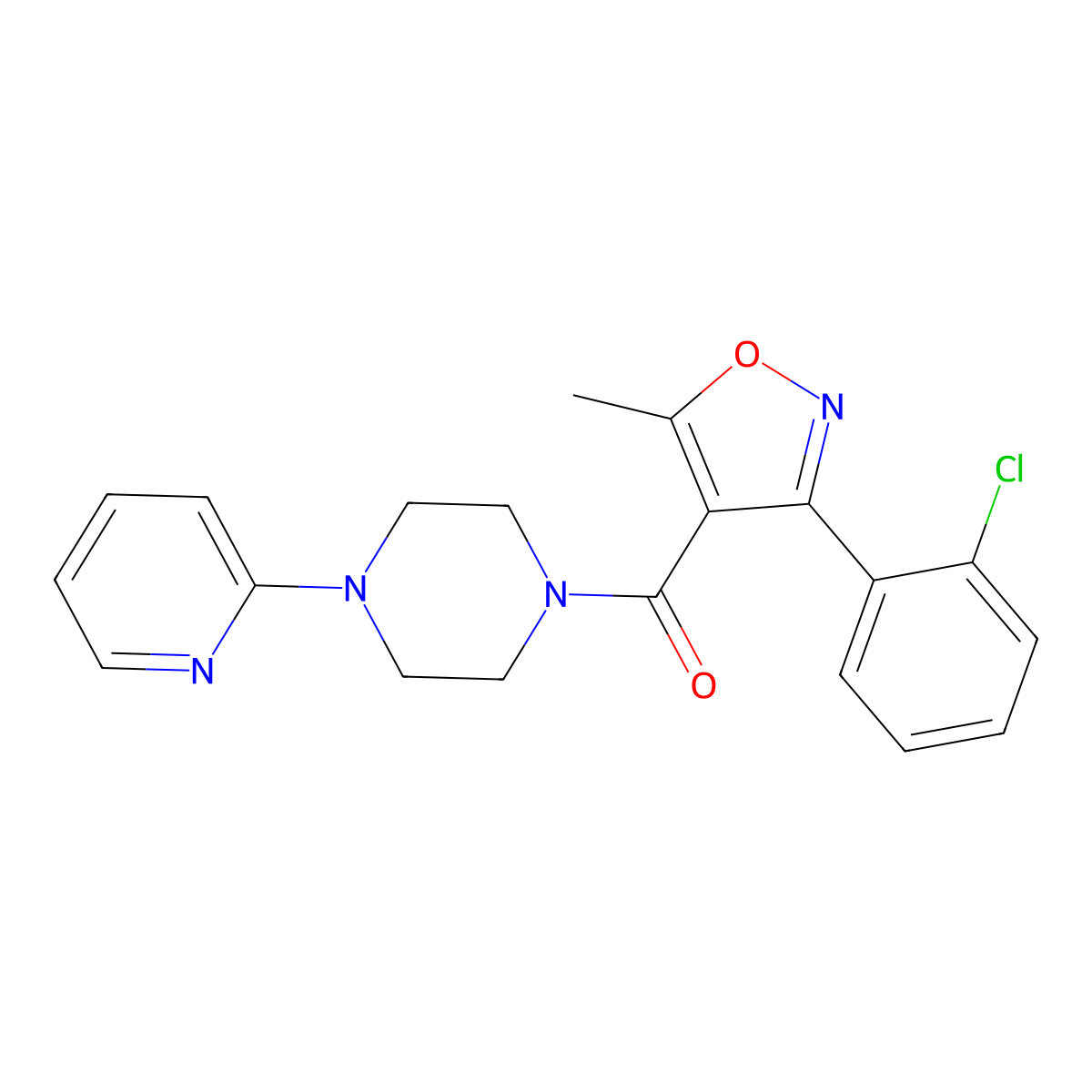 [3-(2-Chlorophenyl)-5-methyl-1,2-oxazol-4-yl]-(4-pyridin-2-ylpiperazin-1-yl)methanone molecular structure, CAS 332174-83-1