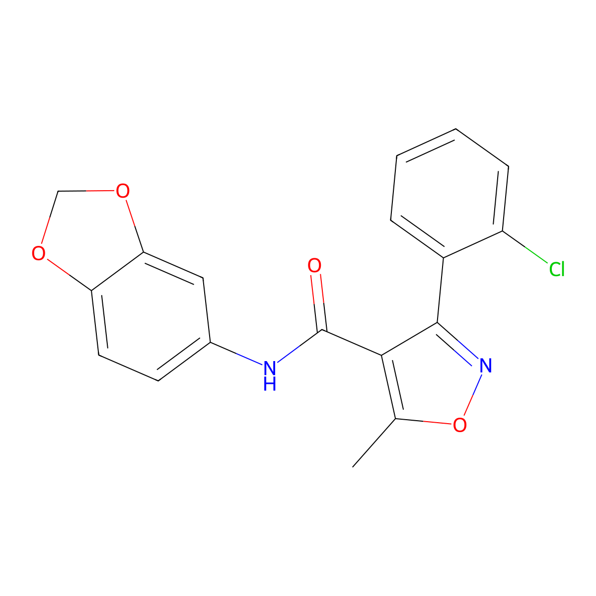 N-(1,3-benzodioxol-5-yl)-3-(2-chlorophenyl)-5-methyl-1,2-oxazole-4-carboxamide molecular structure, CAS 332174-88-6