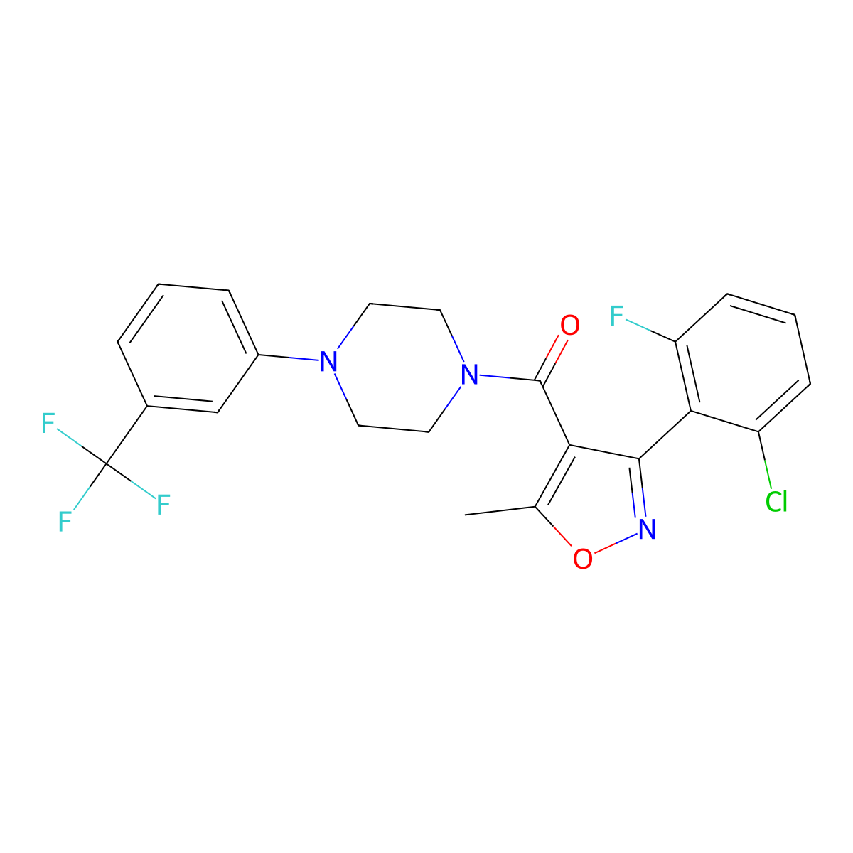 [3-(2-Chloro-6-fluorophenyl)-5-methyl-1,2-oxazol-4-yl]-[4-[3-(trifluoromethyl)phenyl]piperazin-1-yl]methanone molecular structure, CAS 332174-90-0