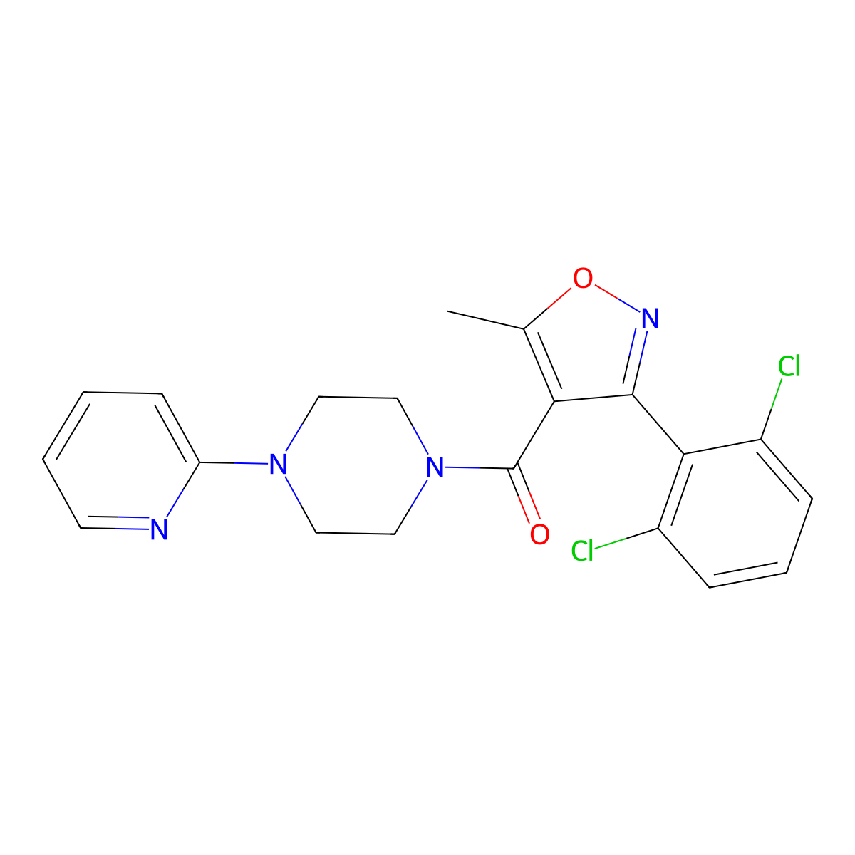 3-(2,6-Dichlorophenyl)-5-methylisoxazol-4-YL 4-(2-pyridyl)piperazinyl ketone molecular structure, CAS 332174-91-1