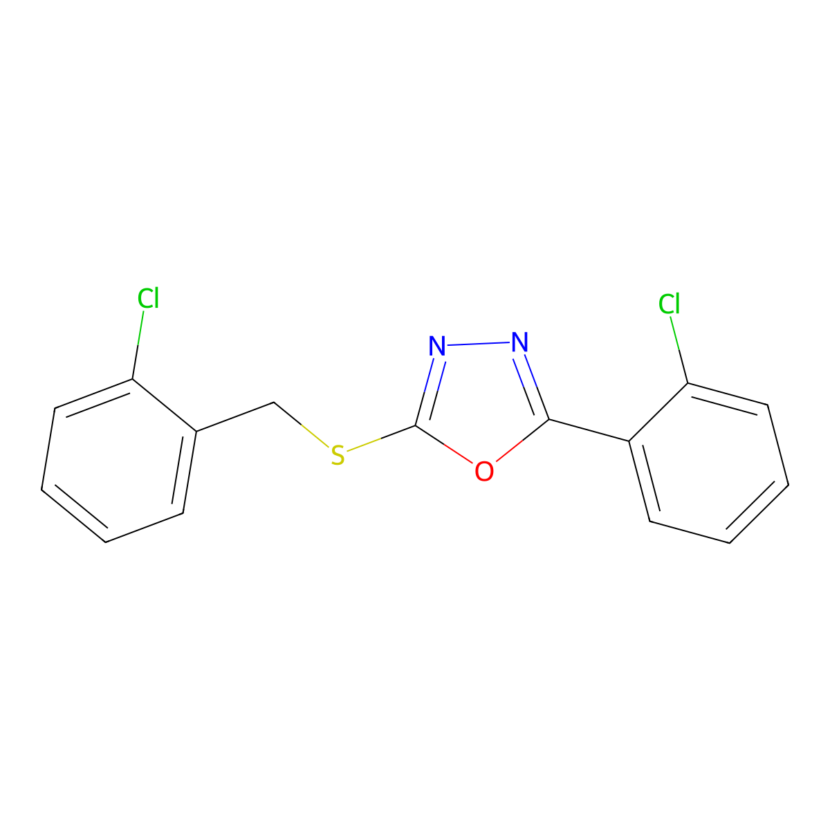 2-((2-Chlorobenzyl)thio)-5-(2-chlorophenyl)-1,3,4-oxadiazole molecular structure, CAS 332175-46-9