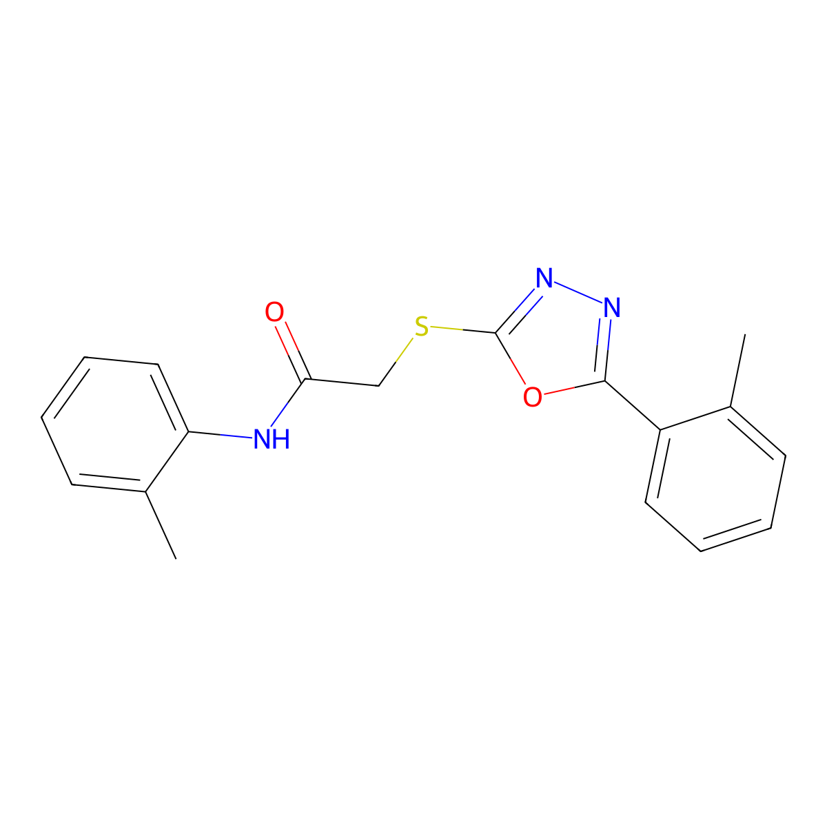 N-(o-Tolyl)-2-((5-(o-tolyl)-1,3,4-oxadiazol-2-yl)thio)acetamide molecular structure, CAS 332175-47-0