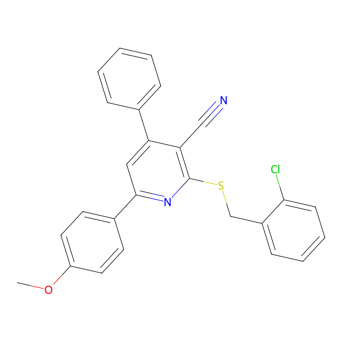 2-((2-Chlorobenzyl)thio)-6-(4-methoxyphenyl)-4-phenylnicotinonitrile molecular structure, CAS 332175-72-1