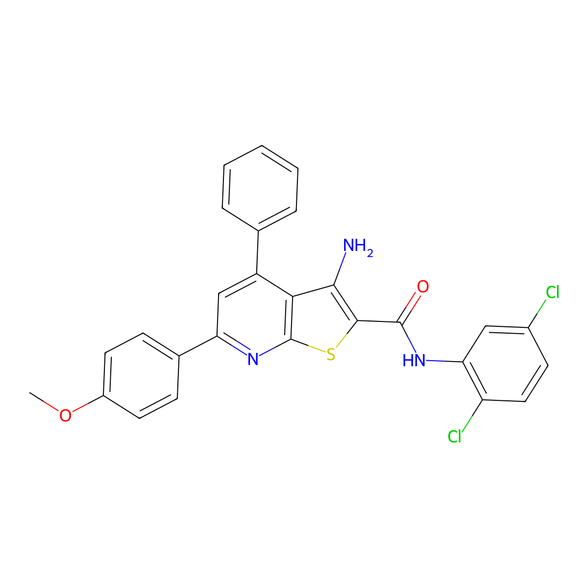 3-amino-N-(2,5-dichlorophenyl)-6-(4-methoxyphenyl)-4-phenylthieno[2,3-b]pyridine-2-carboxamide molecular structure, CAS 332175-76-5
