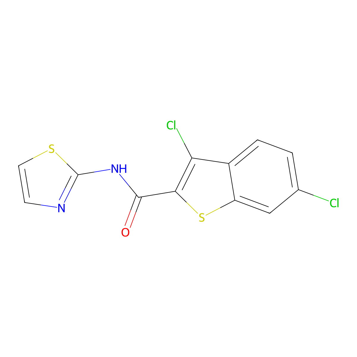 3,6-dichloro-N-(1,3-thiazol-2-yl)-1-benzothiophene-2-carboxamide molecular structure, CAS 332175-97-0