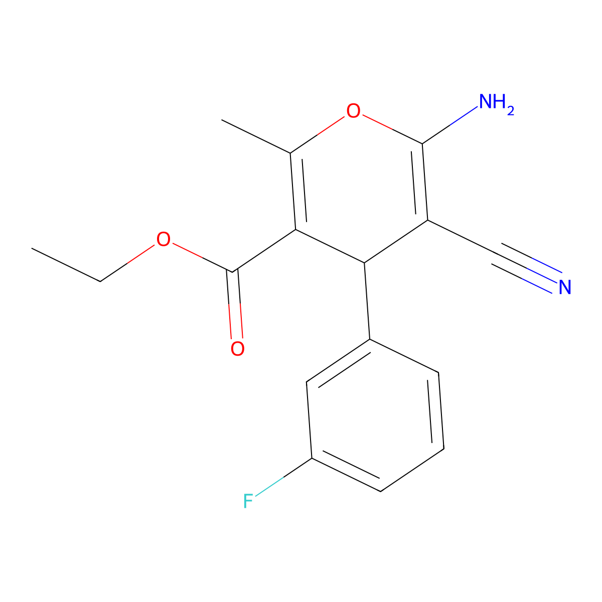 ethyl 6-amino-5-cyano-4-(3-fluorophenyl)-2-methyl-4H-pyran-3-carboxylate molecular structure, CAS 332177-02-3