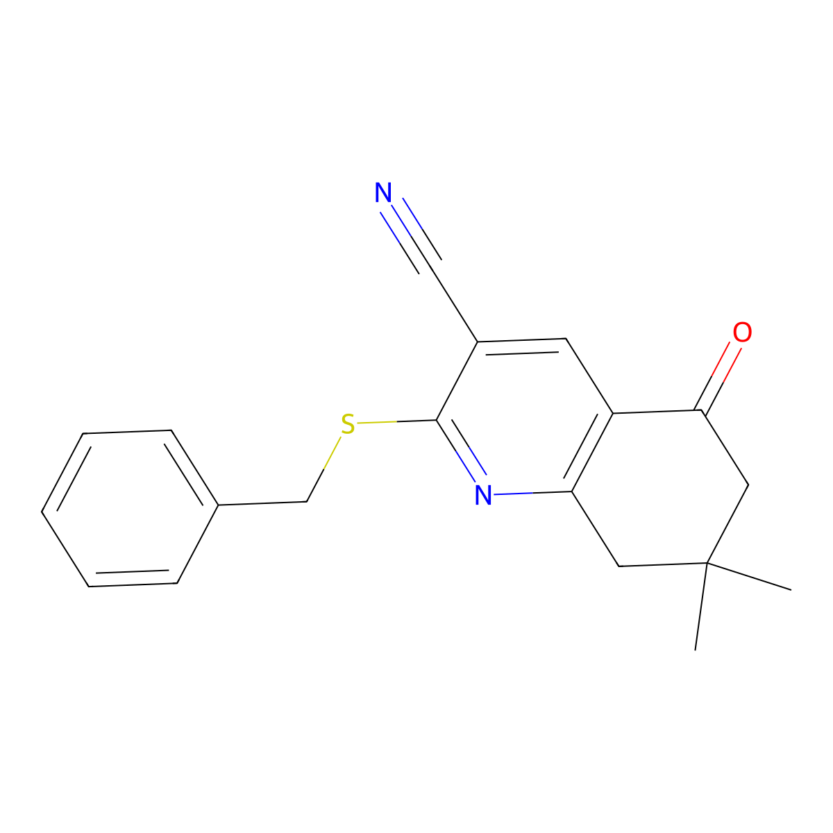 2-(Benzylsulfanyl)-7,7-dimethyl-5-oxo-5,6,7,8-tetrahydroquinoline-3-carbonitrile molecular structure, CAS 332177-08-9