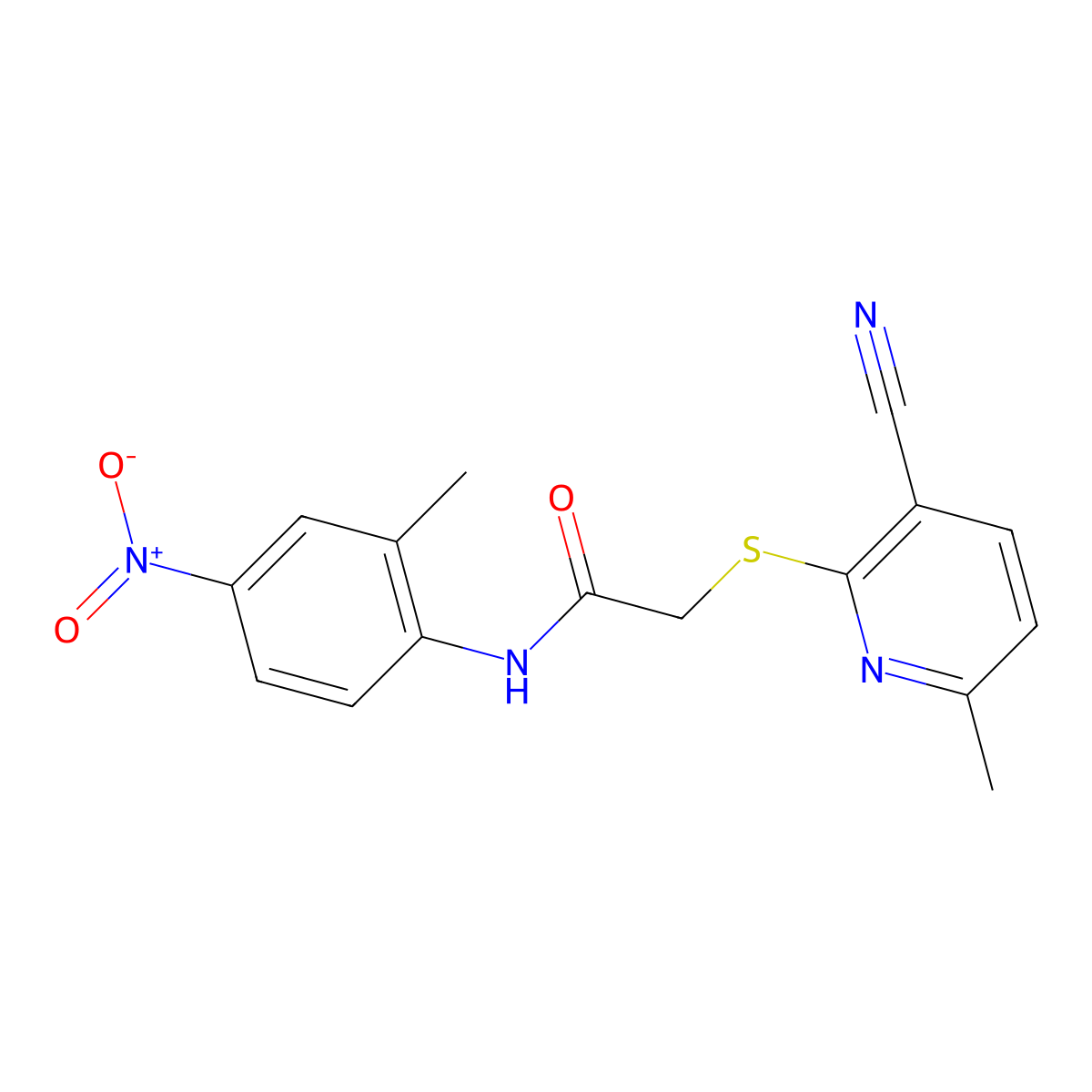 2-((3-Cyano-6-methylpyridin-2-yl)thio)-N-(2-methyl-4-nitrophenyl)acetamide molecular structure, CAS 332177-09-0