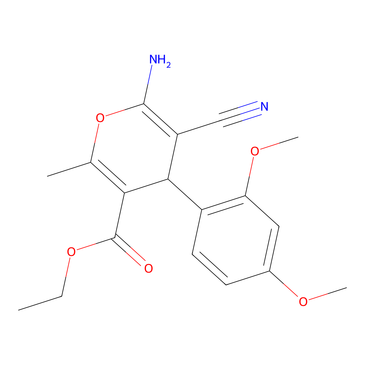 ethyl 6-amino-5-cyano-4-(2,4-dimethoxyphenyl)-2-methyl-4H-pyran-3-carboxylate molecular structure, CAS 332177-15-8