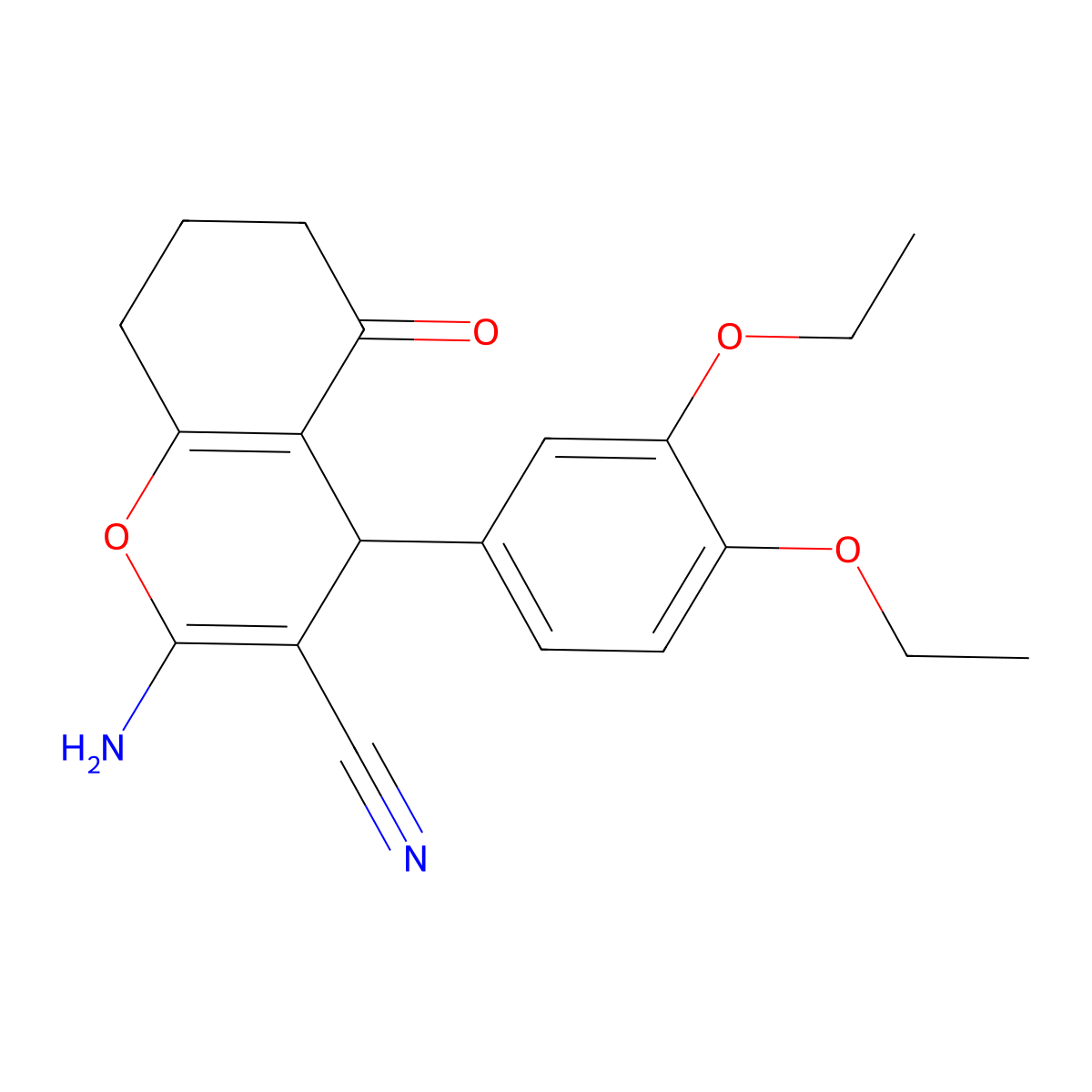 2-amino-4-(3,4-diethoxyphenyl)-5-oxo-5,6,7,8-tetrahydro-4H-chromene-3-carbonitrile molecular structure, CAS 332177-17-0