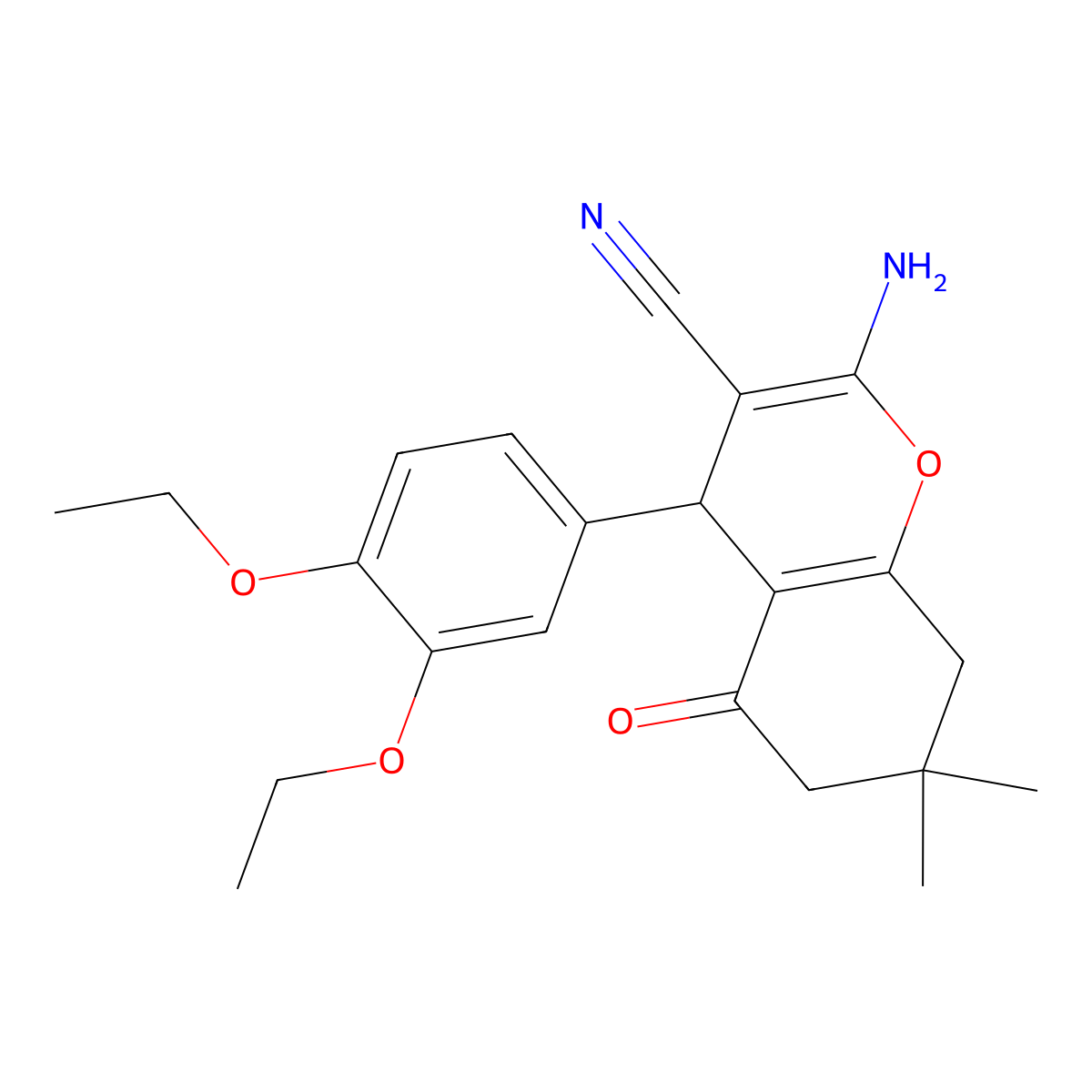 2-amino-4-(3,4-diethoxyphenyl)-7,7-dimethyl-5-oxo-5,6,7,8-tetrahydro-4H-chromene-3-carbonitrile molecular structure, CAS 332177-19-2