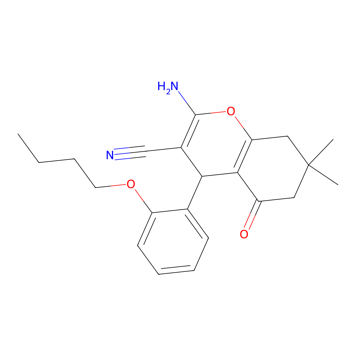 2-amino-4-(2-butoxyphenyl)-7,7-dimethyl-5-oxo-5,6,7,8-tetrahydro-4H-chromene-3-carbonitrile molecular structure, CAS 332177-20-5