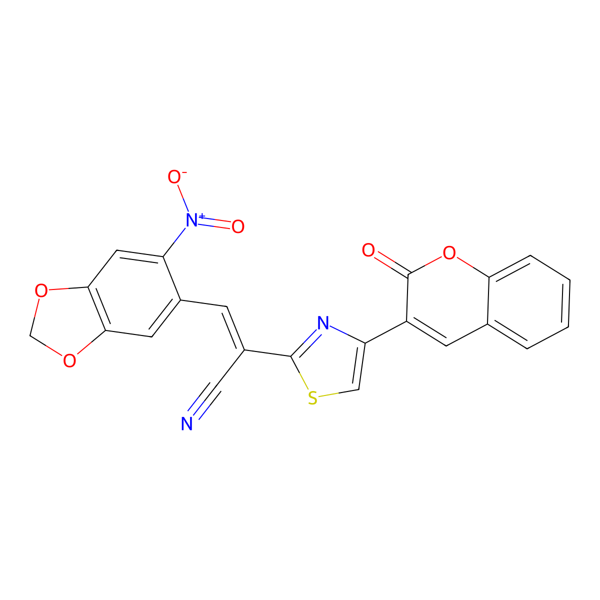 3-(6-Nitro-1,3-benzodioxol-5-yl)-2-[4-(2-oxochromen-3-yl)-1,3-thiazol-2-yl]prop-2-enenitrile molecular structure, CAS 332177-38-5