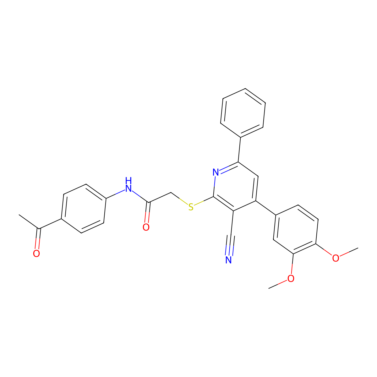 N-(4-Acetylphenyl)-2-((3-cyano-4-(3,4-dimethoxyphenyl)-6-phenylpyridin-2-yl)thio)acetamide molecular structure, CAS 332177-54-5
