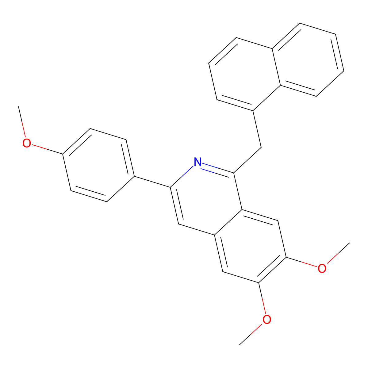 6,7-Dimethoxy-3-(4-methoxyphenyl)-1-(naphthalen-1-ylmethyl)isoquinoline molecular structure, CAS 332177-79-4