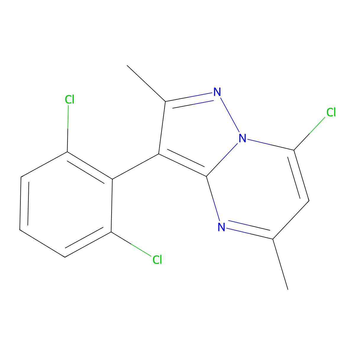 7-Chloro-3-(2,6-dichlorophenyl)-2,5-dimethylpyrazolo[1,5-A]pyrimidine molecular structure, CAS 332179-73-4
