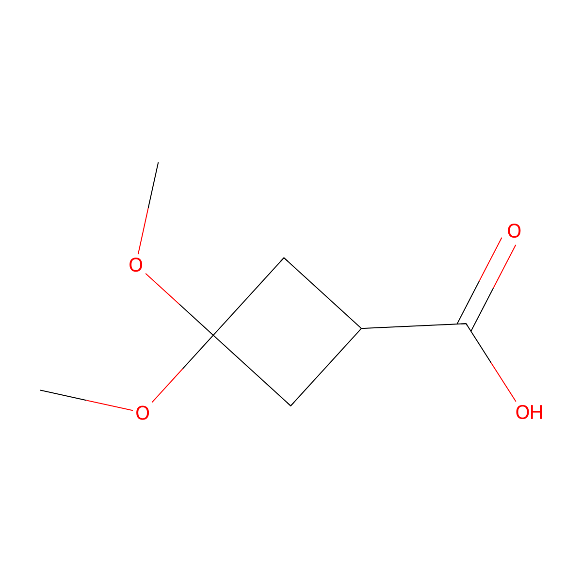 3,3-Dimethoxycyclobutane-1-carboxylic acid molecular structure, CAS 332187-56-1
