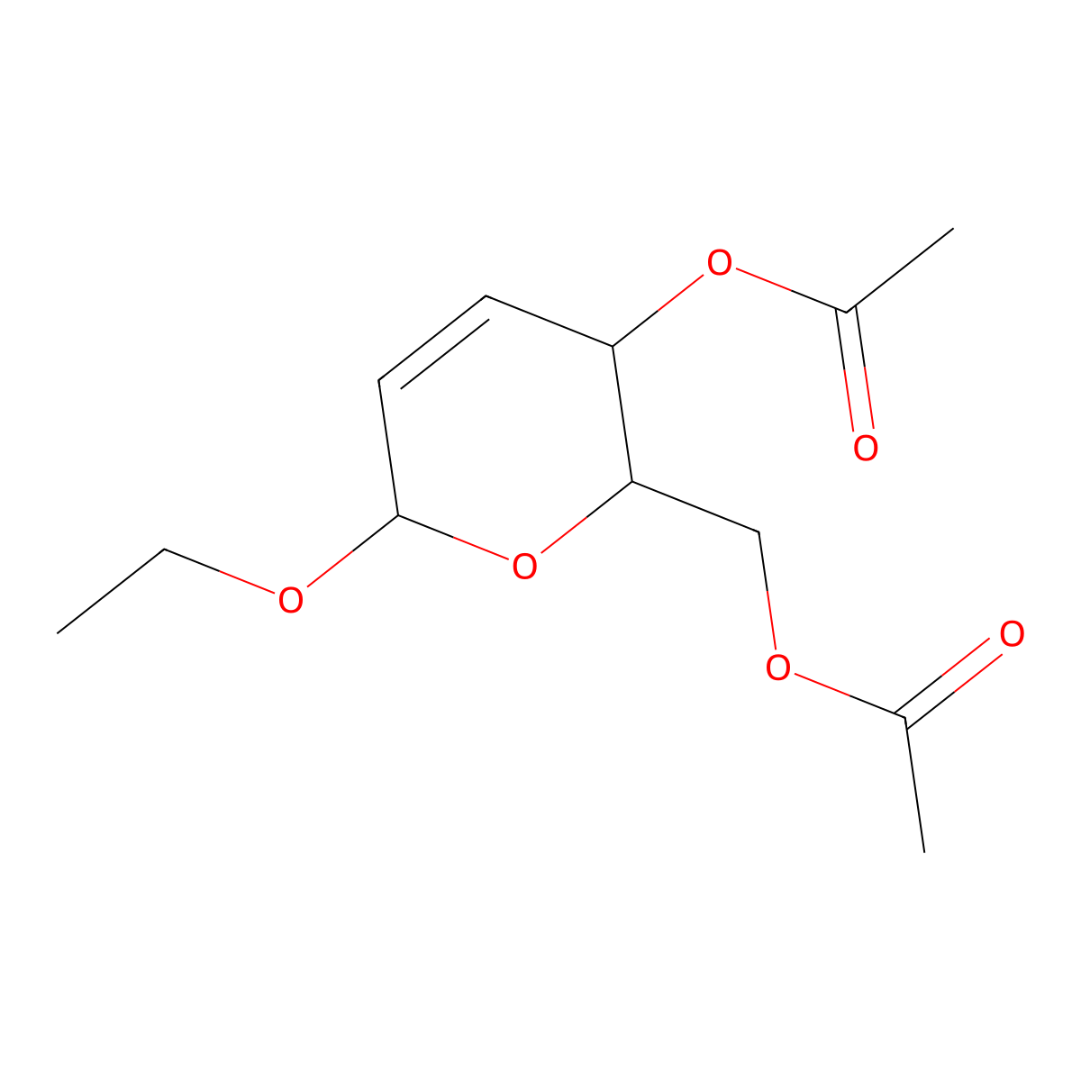 2H-Pyran-2-methanol, 3-(acetyloxy)-6-ethoxy-3,6-dihydro-, acetate molecular structure, CAS 3323-72-6