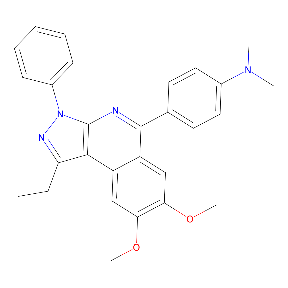 4-(1-ethyl-7,8-dimethoxy-3-phenylpyrazolo[3,4-c]isoquinolin-5-yl)-N,N-dimethylaniline molecular structure, CAS 332351-90-3