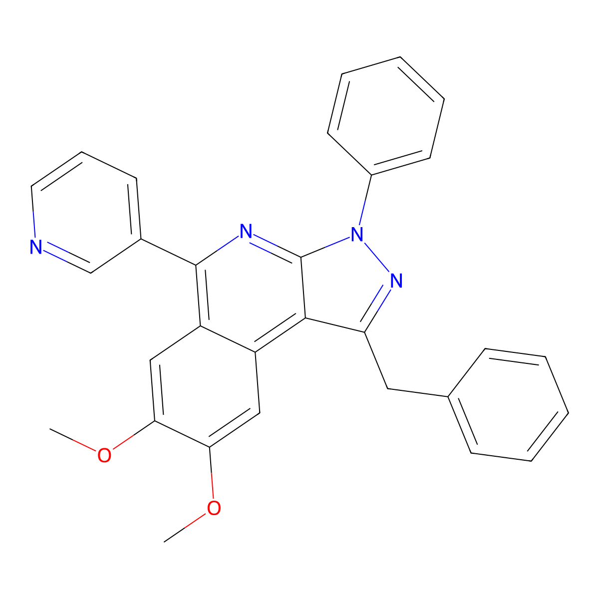 7,8-bis(methyloxy)-3-phenyl-1-(phenylmethyl)-5-pyridin-3-yl-3H-pyrazolo[3,4-c]isoquinoline molecular structure, CAS 332351-96-9