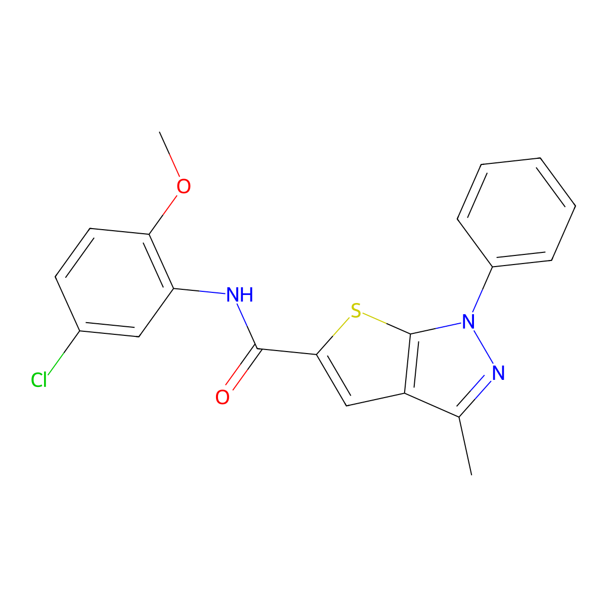 N-(5-chloro-2-methoxyphenyl)-3-methyl-1-phenyl-1H-thieno[2,3-c]pyrazole-5-carboxamide molecular structure, CAS 332351-97-0
