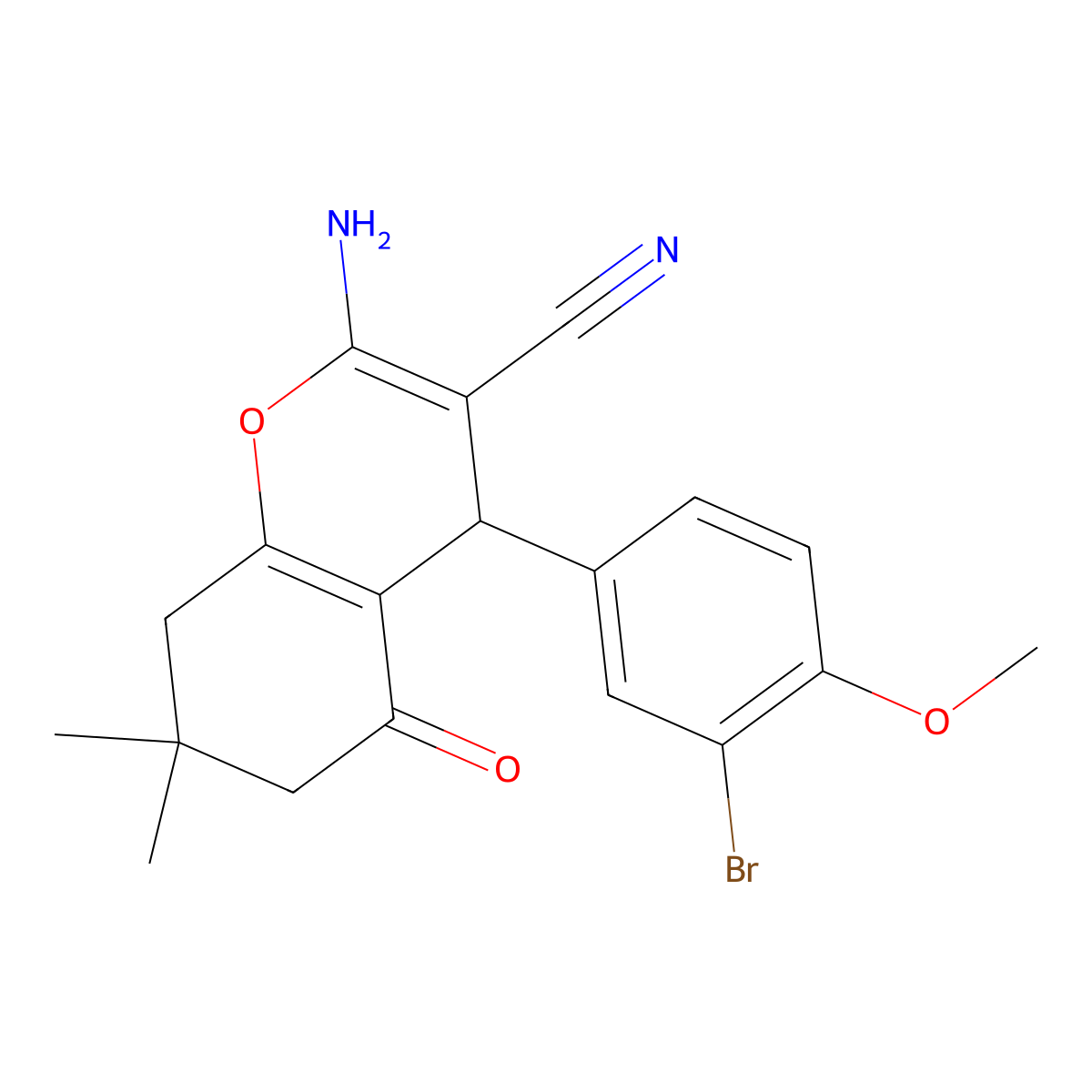 2-amino-4-(3-bromo-4-methoxyphenyl)-7,7-dimethyl-5-oxo-5,6,7,8-tetrahydro-4H-chromene-3-carbonitrile molecular structure, CAS 332352-49-5