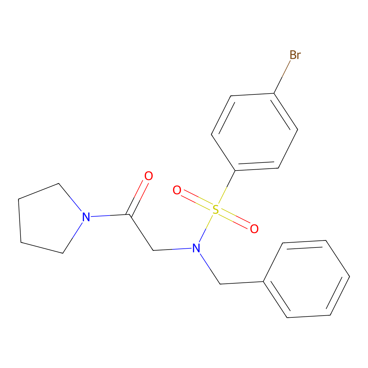 N-benzyl-4-bromo-N-(2-oxo-2-pyrrolidin-1-ylethyl)benzenesulfonamide molecular structure, CAS 332355-91-6