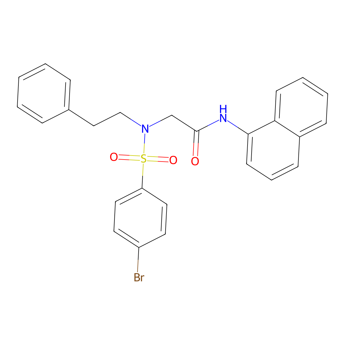 2-[(4-Bromo-benzenesulfonyl)-phenethyl-amino]-N-naphthalen-1-yl-acetamide molecular structure, CAS 332356-01-1