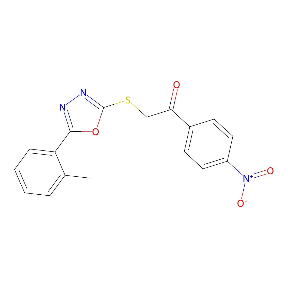 1-(4-Nitrophenyl)-2-((5-(o-tolyl)-1,3,4-oxadiazol-2-yl)thio)ethanone molecular structure, CAS 332357-67-2