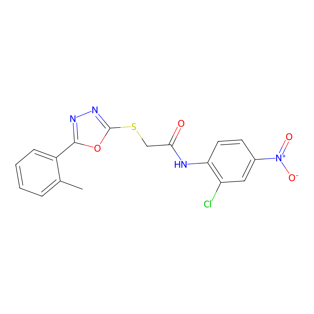 N-(2-Chloro-4-nitrophenyl)-2-((5-(o-tolyl)-1,3,4-oxadiazol-2-yl)thio)acetamide molecular structure, CAS 332357-70-7