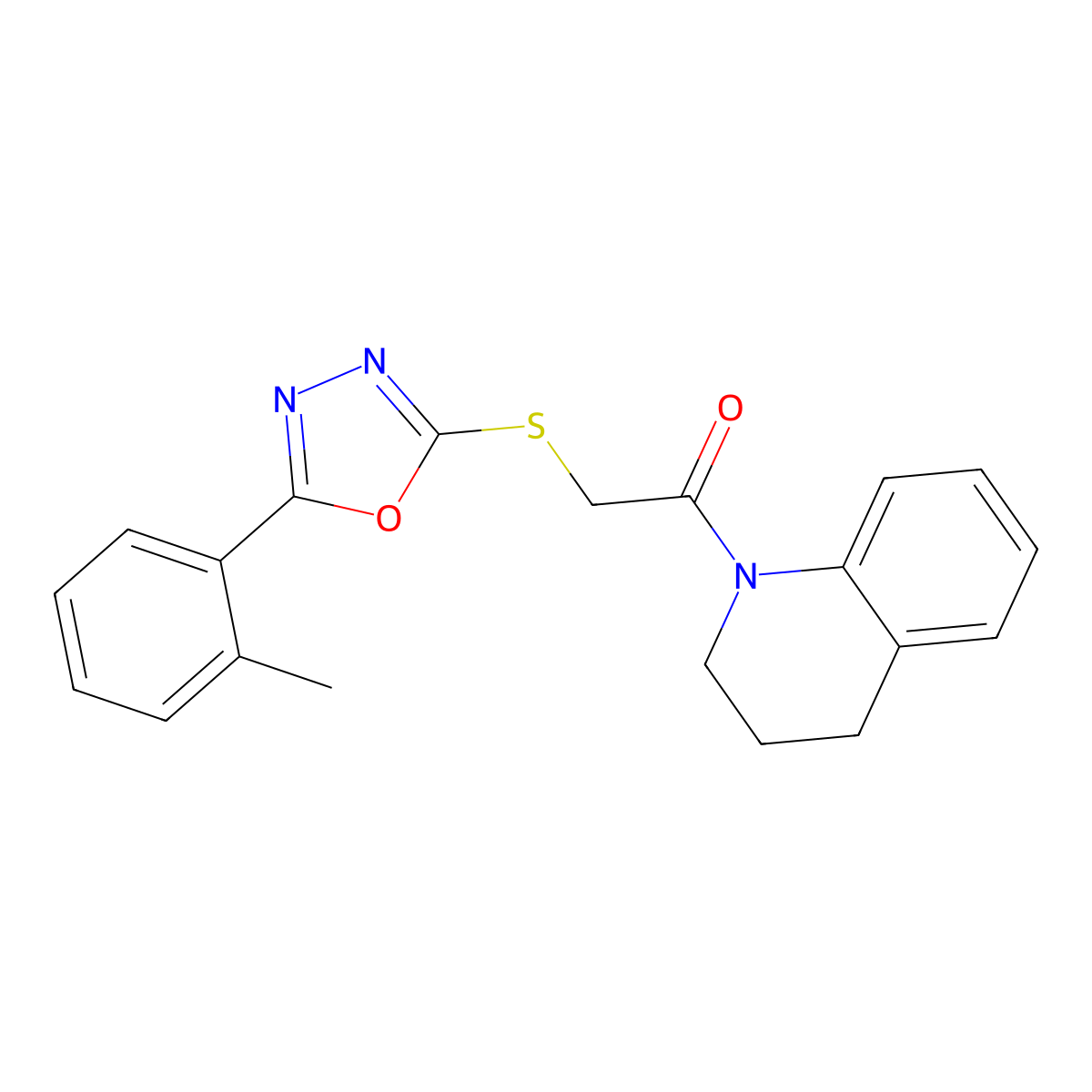 1-(3,4-dihydroquinolin-1(2H)-yl)-2-((5-(o-tolyl)-1,3,4-oxadiazol-2-yl)thio)ethanone molecular structure, CAS 332357-73-0