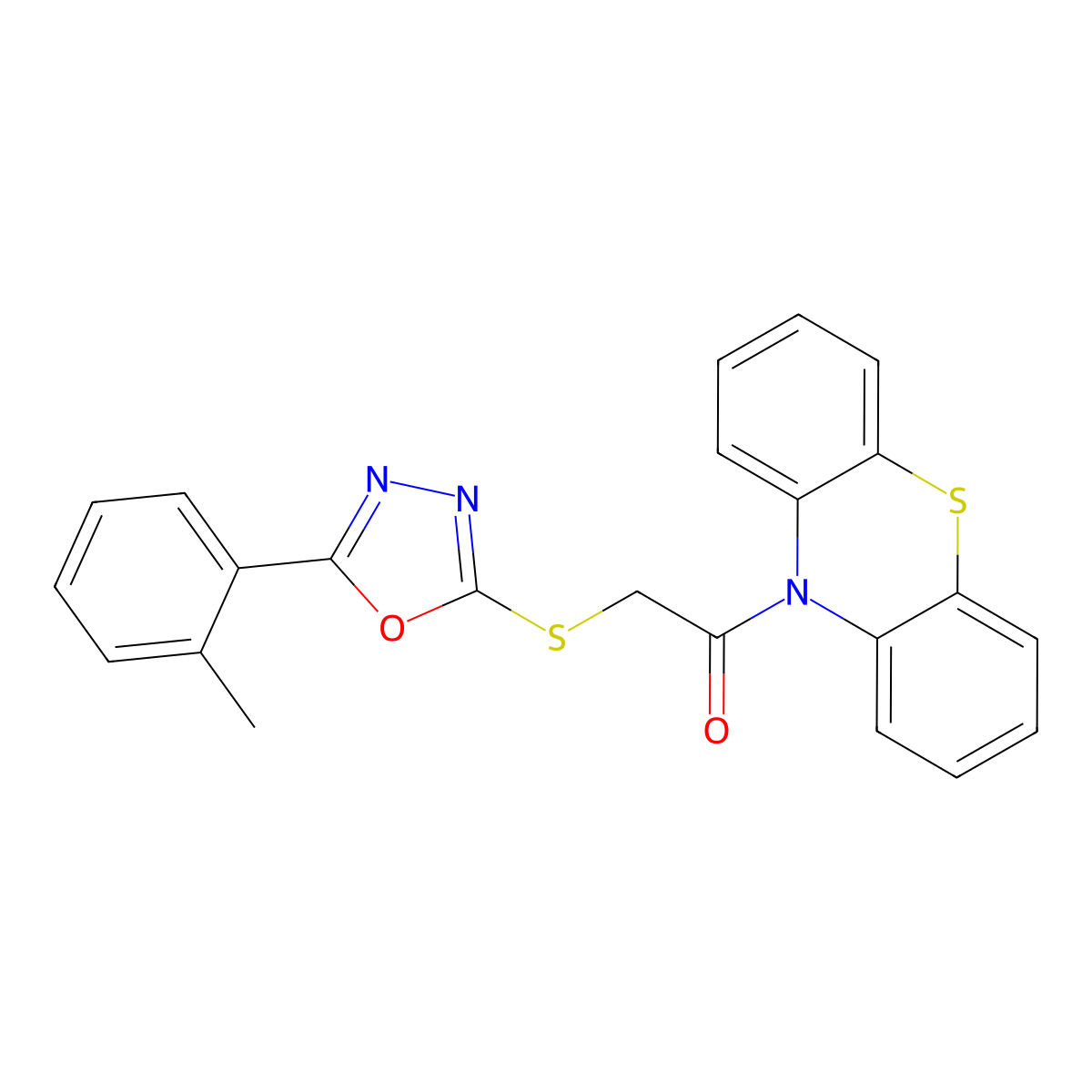 1-(10H-Phenothiazin-10-yl)-2-((5-(o-tolyl)-1,3,4-oxadiazol-2-yl)thio)ethanone molecular structure, CAS 332357-74-1