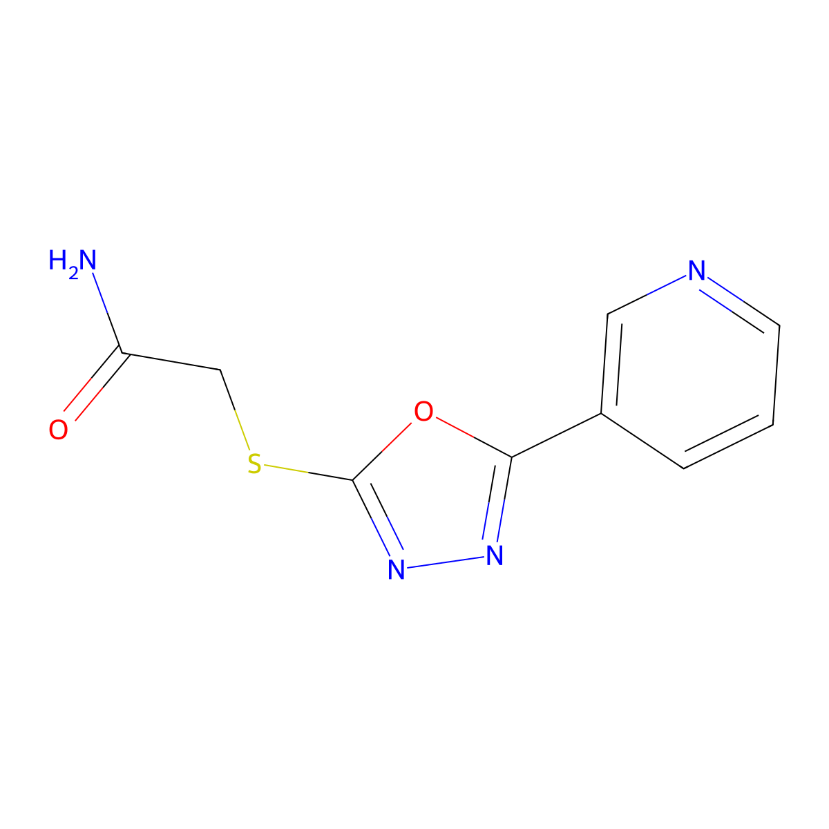 2-(5-Pyridin-3-yl-[1,3,4]oxadiazol-2-ylsulfanyl)-acetamide molecular structure, CAS 332358-16-4