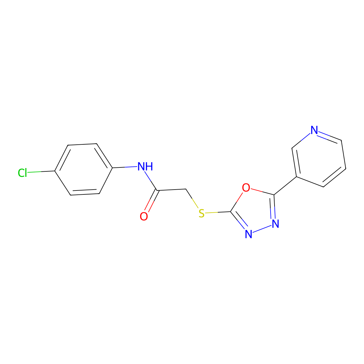N-(4-chlorophenyl)-2-{[5-(pyridin-3-yl)-1,3,4-oxadiazol-2-yl]sulfanyl}acetamide molecular structure, CAS 332358-17-5