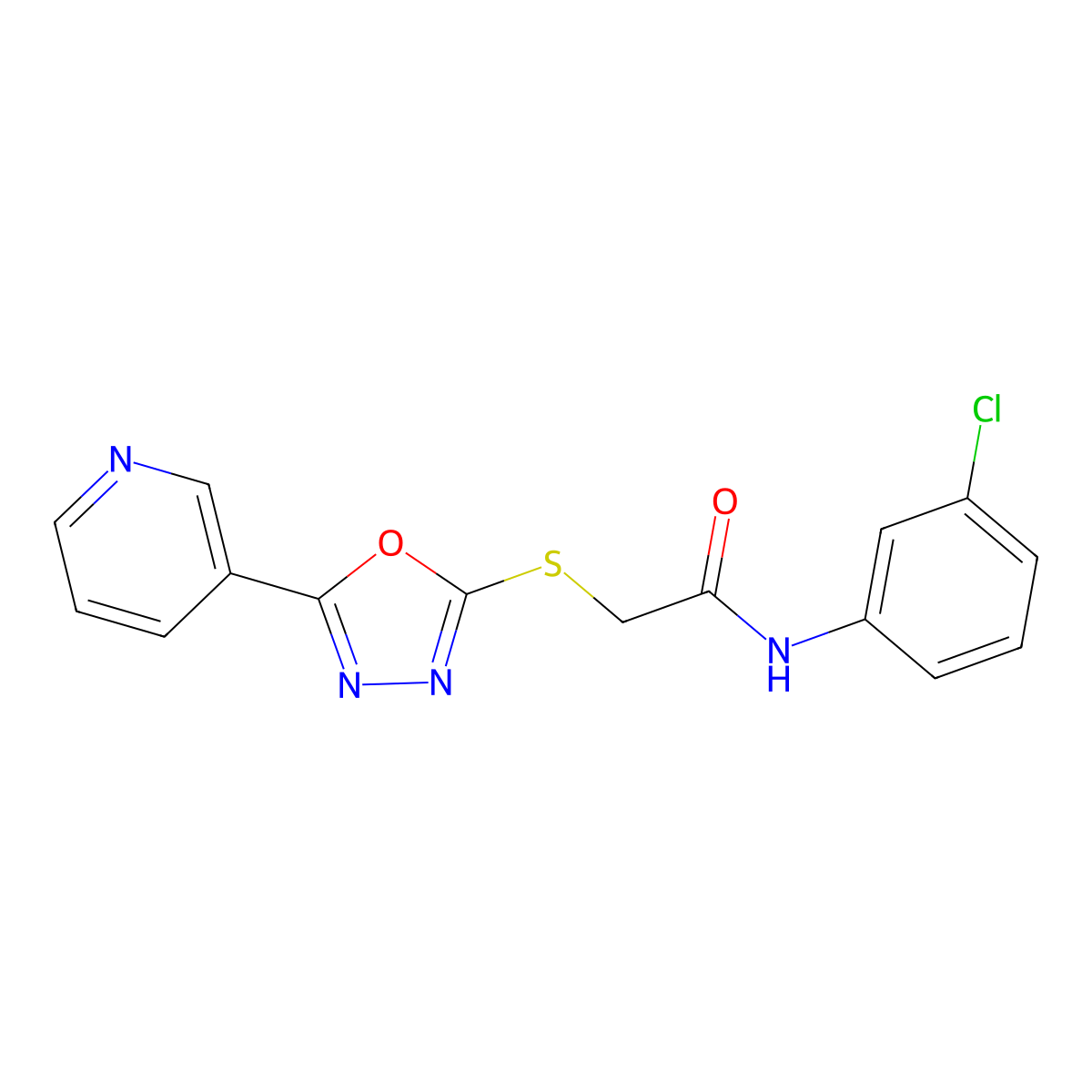 N-(3-chlorophenyl)-2-{[5-(pyridin-3-yl)-1,3,4-oxadiazol-2-yl]sulfanyl}acetamide molecular structure, CAS 332358-18-6