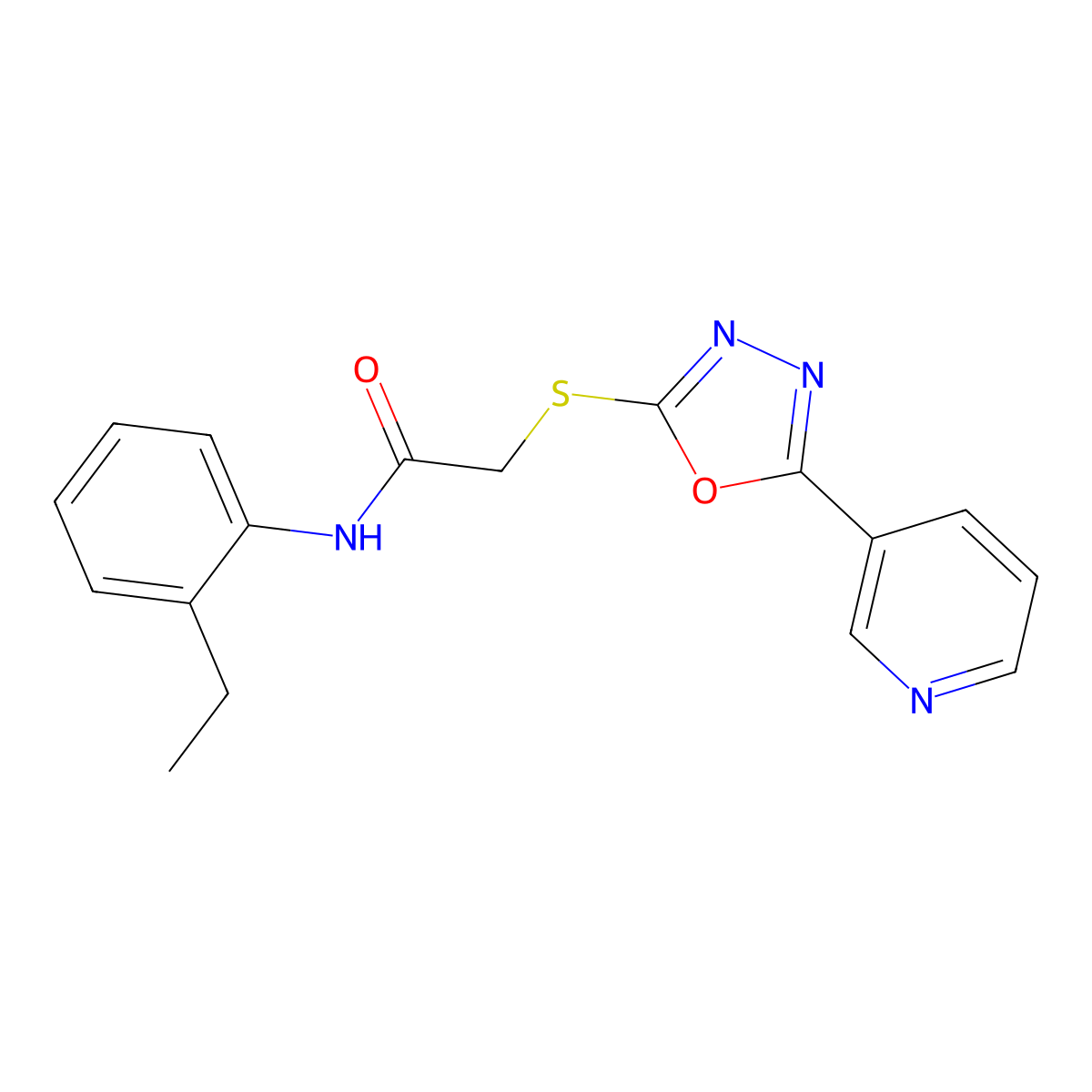 N-(2-ethylphenyl)-2-((5-(pyridin-3-yl)-1,3,4-oxadiazol-2-yl)thio)acetamide molecular structure, CAS 332358-19-7
