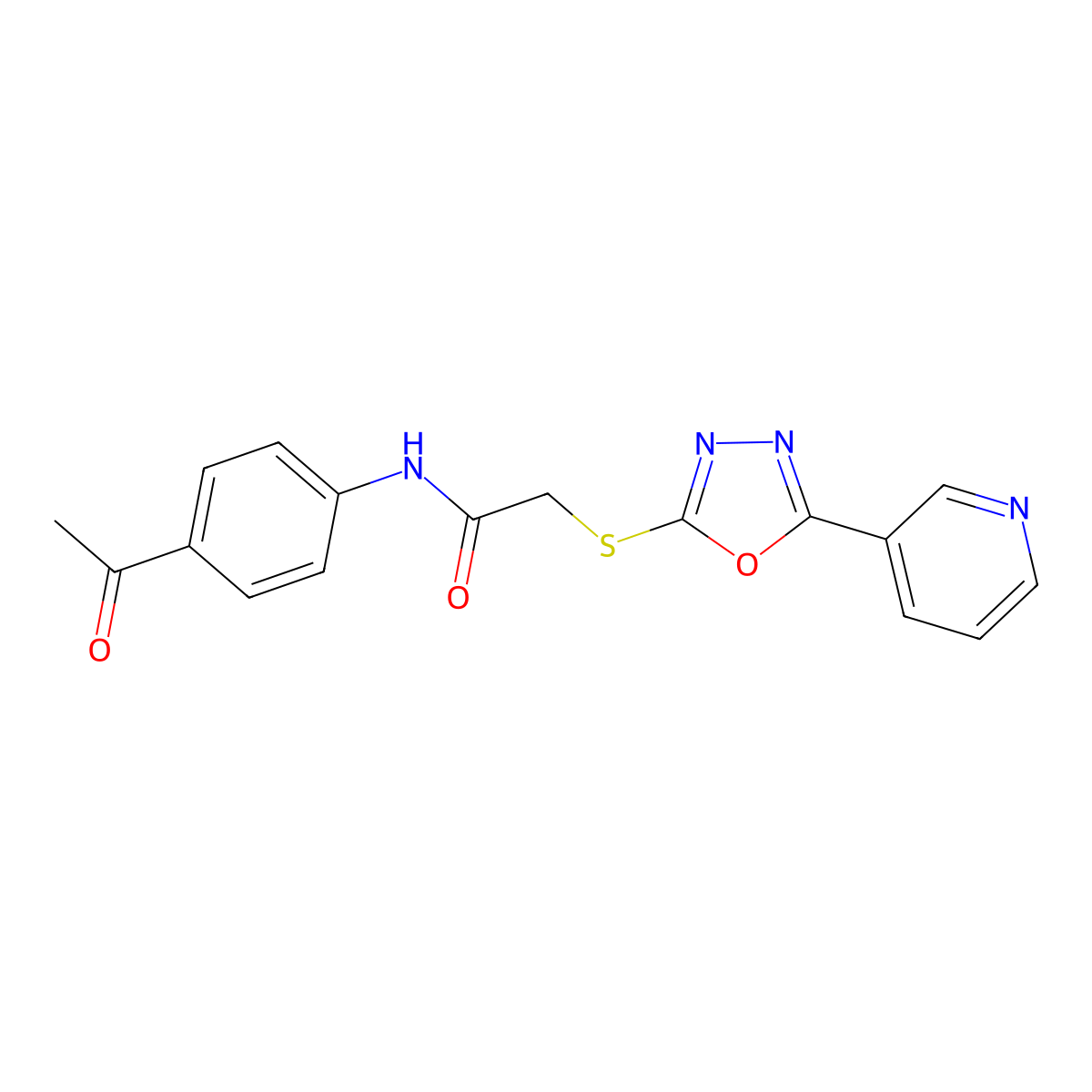N-(4-acetylphenyl)-2-((5-(pyridin-3-yl)-1,3,4-oxadiazol-2-yl)thio)acetamide molecular structure, CAS 332358-22-2