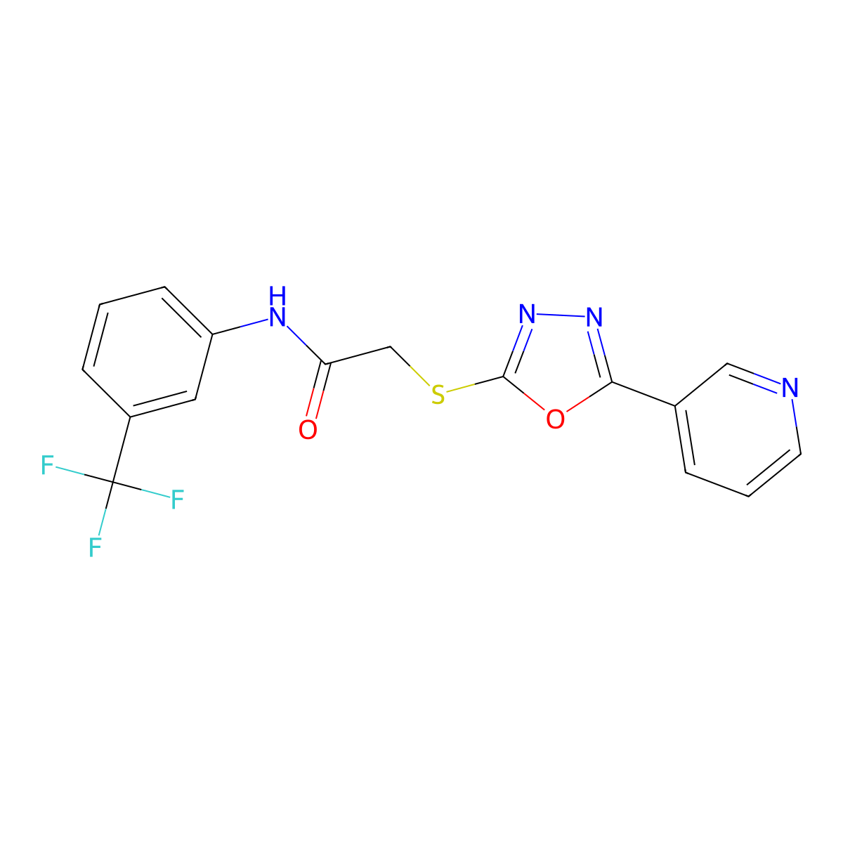 2-{[5-(pyridin-3-yl)-1,3,4-oxadiazol-2-yl]sulfanyl}-N-[3-(trifluoromethyl)phenyl]acetamide molecular structure, CAS 332358-30-2