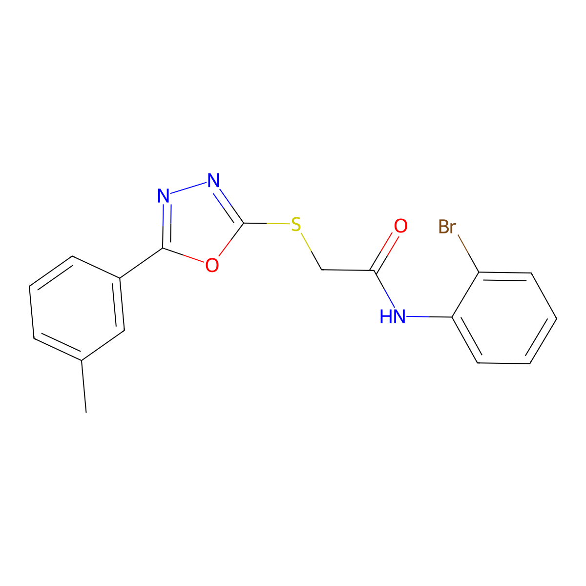 N-(2-Bromophenyl)-2-((5-(m-tolyl)-1,3,4-oxadiazol-2-yl)thio)acetamide molecular structure, CAS 332358-35-7