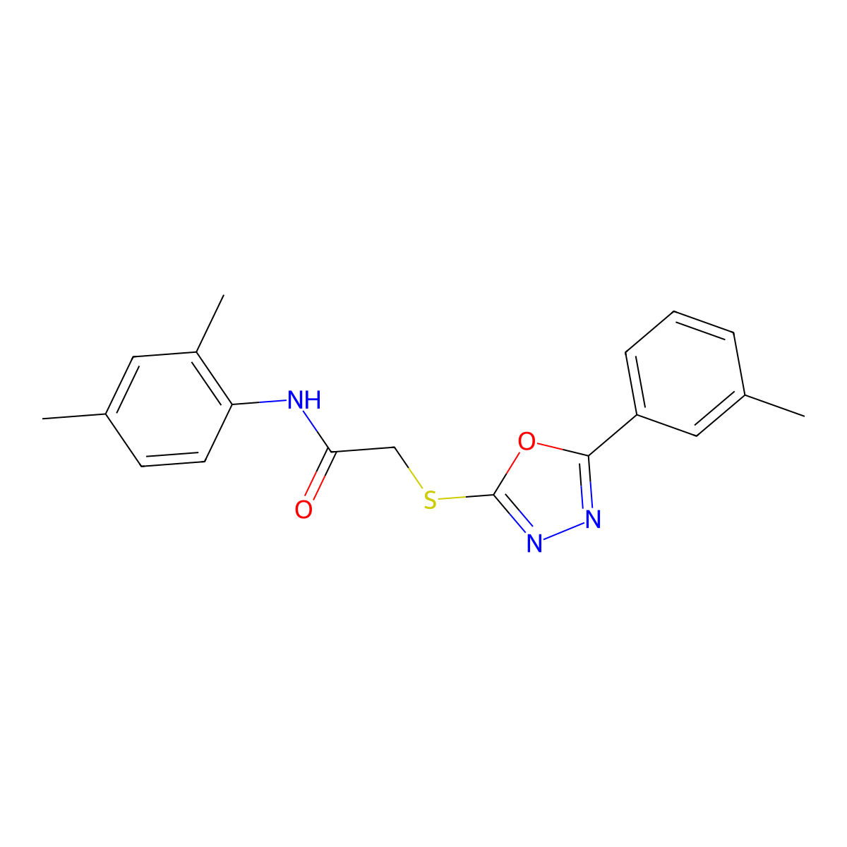N-(2,4-Dimethylphenyl)-2-((5-(m-tolyl)-1,3,4-oxadiazol-2-yl)thio)acetamide molecular structure, CAS 332358-38-0