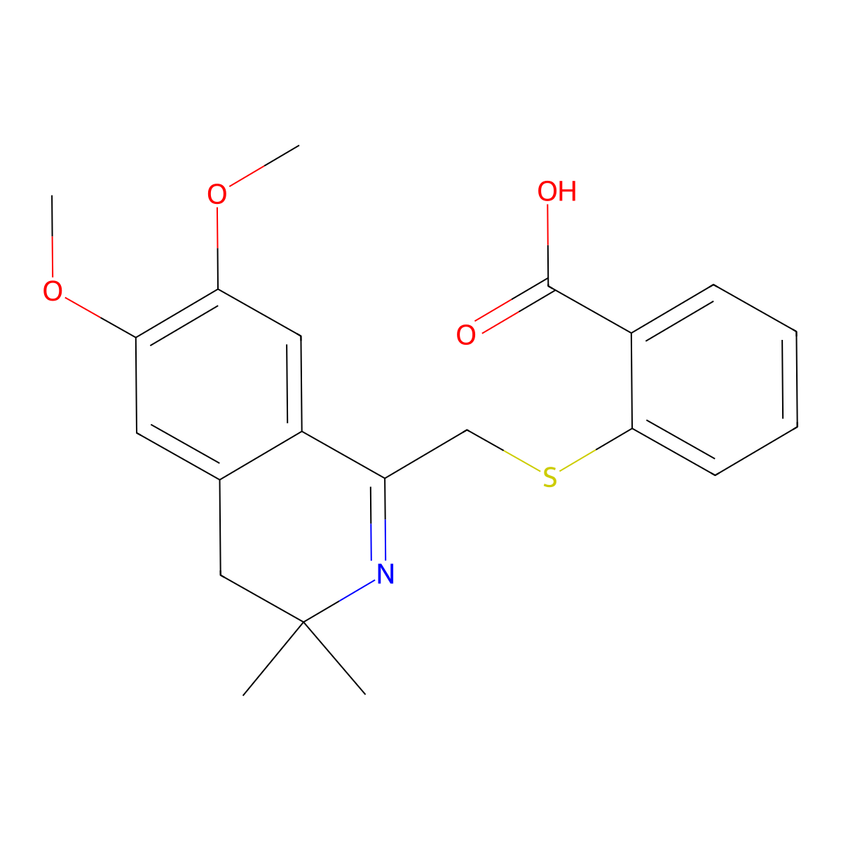 2-(6,7-Dimethoxy-3,3-dimethyl-3,4-dihydro-isoquinolin-1-ylmethylsulfanyl)-benzoic acid molecular structure, CAS 332358-89-1