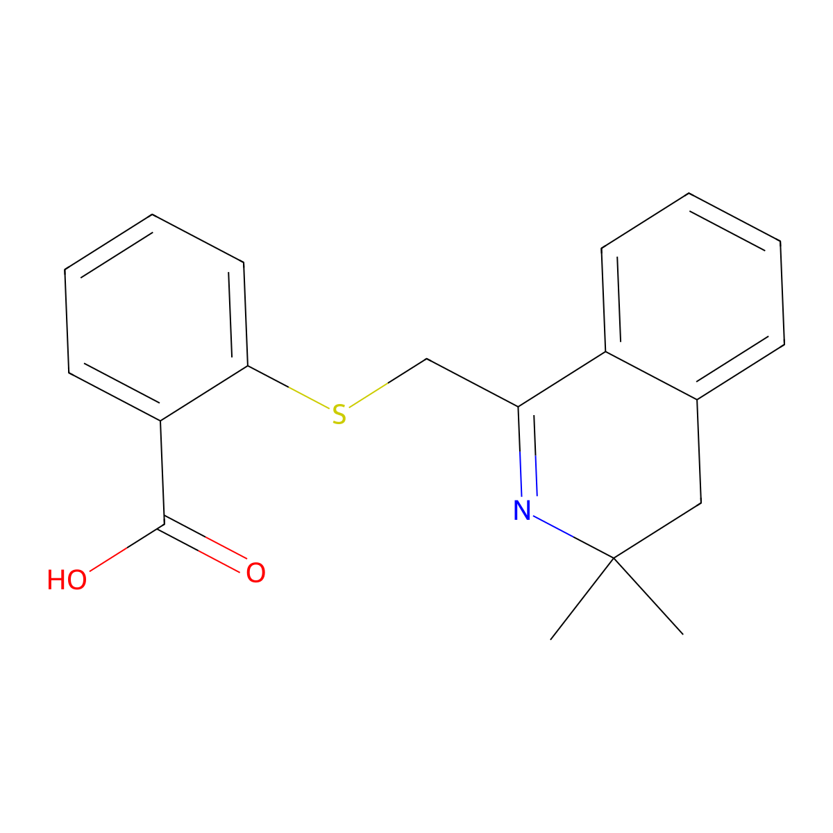 2-[[(3,4-Dihydro-3,3-dimethyl-1-isoquinolinyl)methyl]thio]benzoic acid molecular structure, CAS 332358-90-4