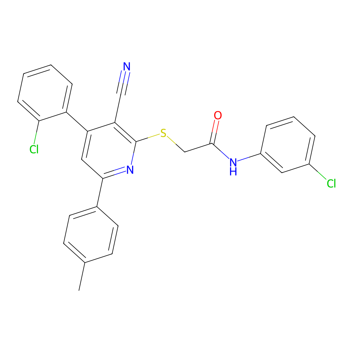 N-(3-Chlorophenyl)-2-((4-(2-chlorophenyl)-3-cyano-6-(p-tolyl)pyridin-2-yl)thio)acetamide molecular structure, CAS 332372-54-0