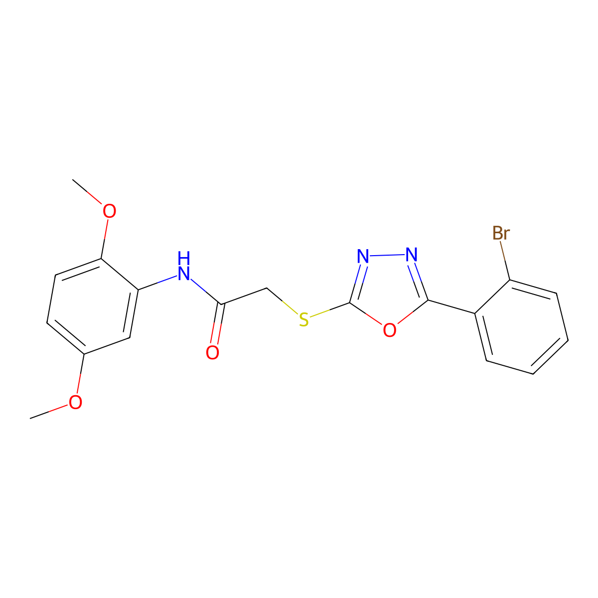2-((5-(2-Bromophenyl)-1,3,4-oxadiazol-2-yl)thio)-N-(2,5-dimethoxyphenyl)acetamide molecular structure, CAS 332372-76-6