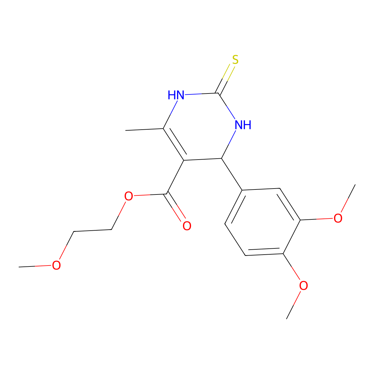 2-Methoxyethyl 4-(3,4-dimethoxyphenyl)-6-methyl-2-thioxo-1,2,3,4-tetrahydropyrimidine-5-carboxylate molecular structure, CAS 332372-96-0