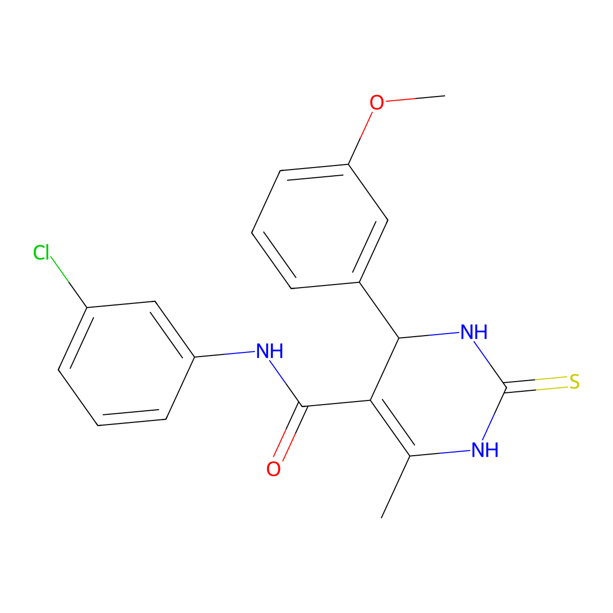 N-(3-chlorophenyl)-4-(3-methoxyphenyl)-6-methyl-2-sulfanylidene-3,4-dihydro-1H-pyrimidine-5-carboxamide molecular structure, CAS 332373-10-1