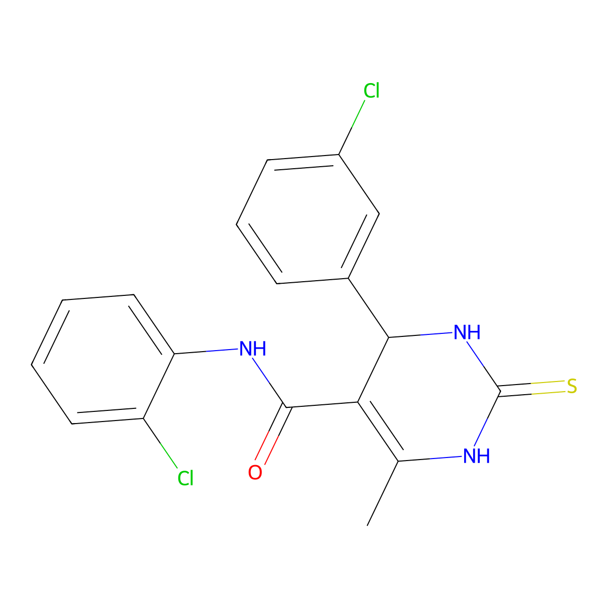 N-(2-chlorophenyl)-4-(3-chlorophenyl)-6-methyl-2-thioxo-1,2,3,4-tetrahydropyrimidine-5-carboxamide molecular structure, CAS 332373-20-3