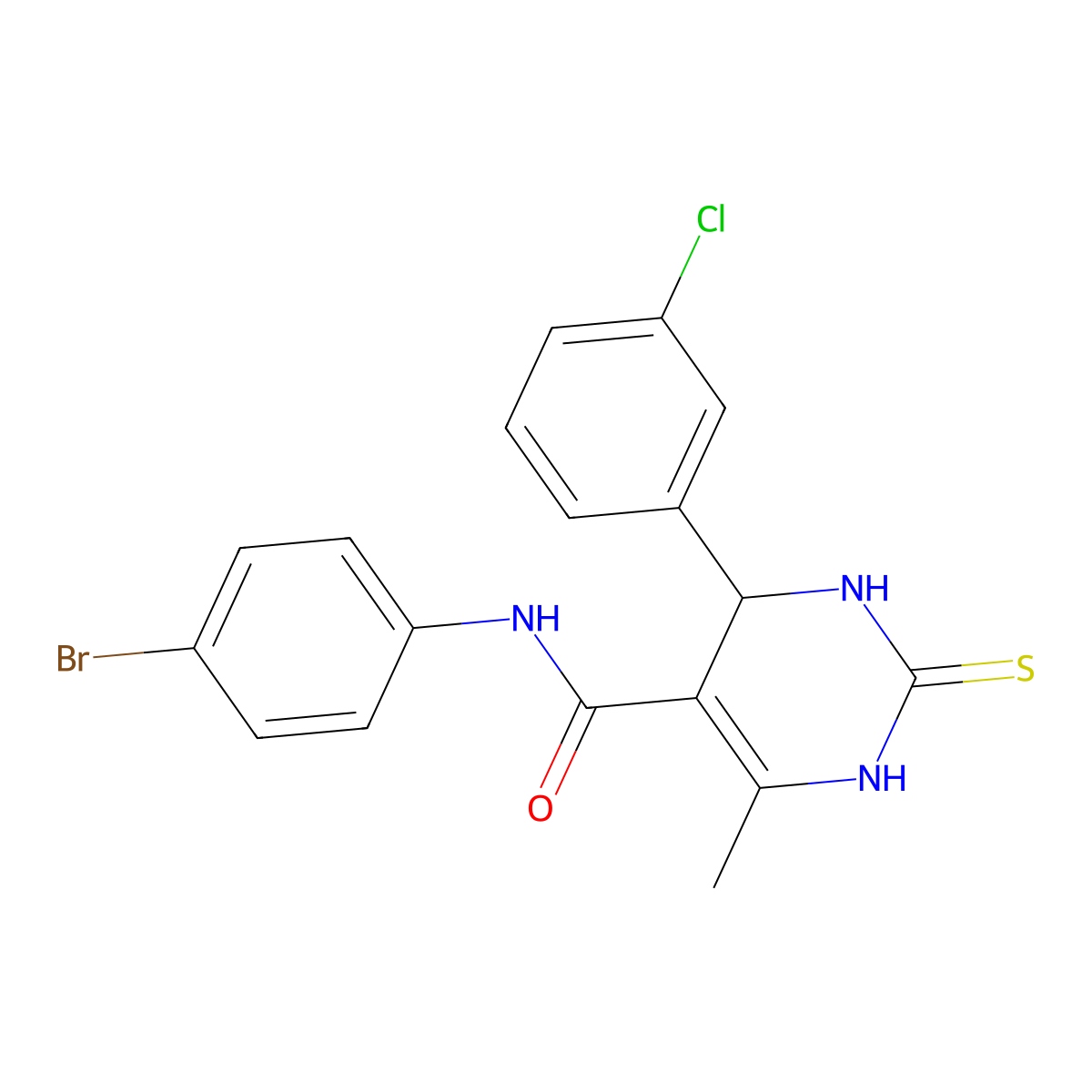 N-(4-bromophenyl)-4-(3-chlorophenyl)-6-methyl-2-thioxo-1,2,3,4-tetrahydropyrimidine-5-carboxamide molecular structure, CAS 332373-26-9
