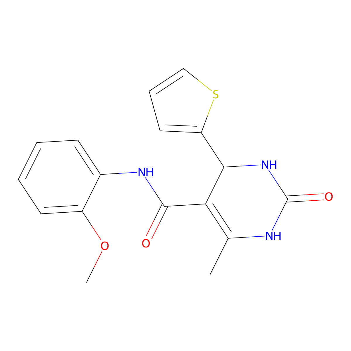 N-(2-methoxyphenyl)-6-methyl-2-oxo-4-(thiophen-2-yl)-1,2,3,4-tetrahydropyrimidine-5-carboxamide molecular structure, CAS 332373-32-7