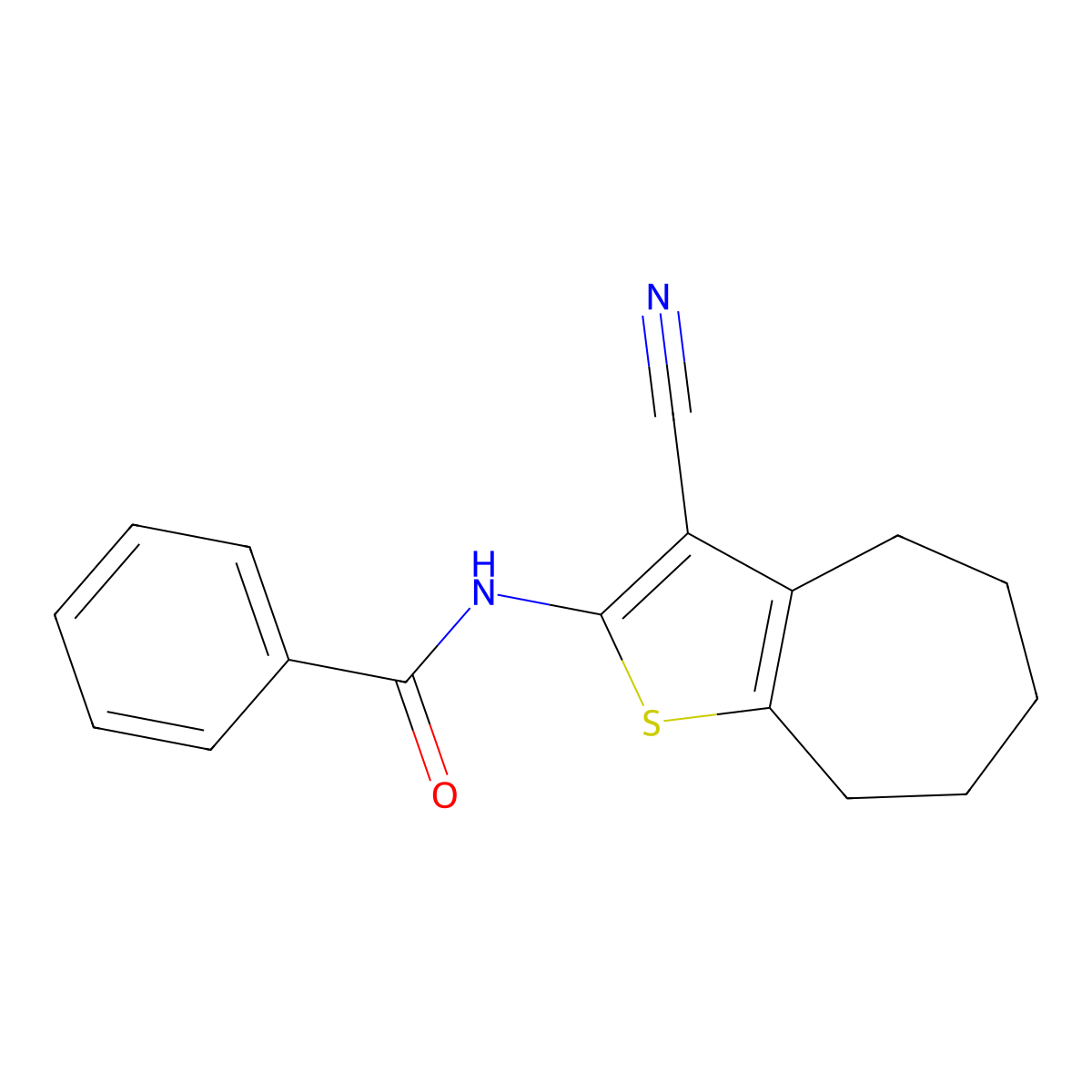 N-(3-cyano-5,6,7,8-tetrahydro-4H-cyclohepta[b]thiophen-2-yl)benzamide molecular structure, CAS 332373-56-5